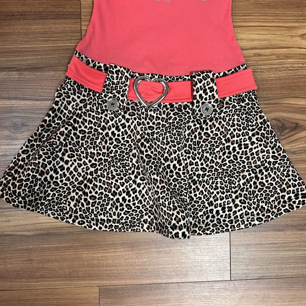 Lilt Girls Dress Size 7 Pink Cat Face Rhinestone Leopard Skirt Cute Outfit - Picture 3 of 7